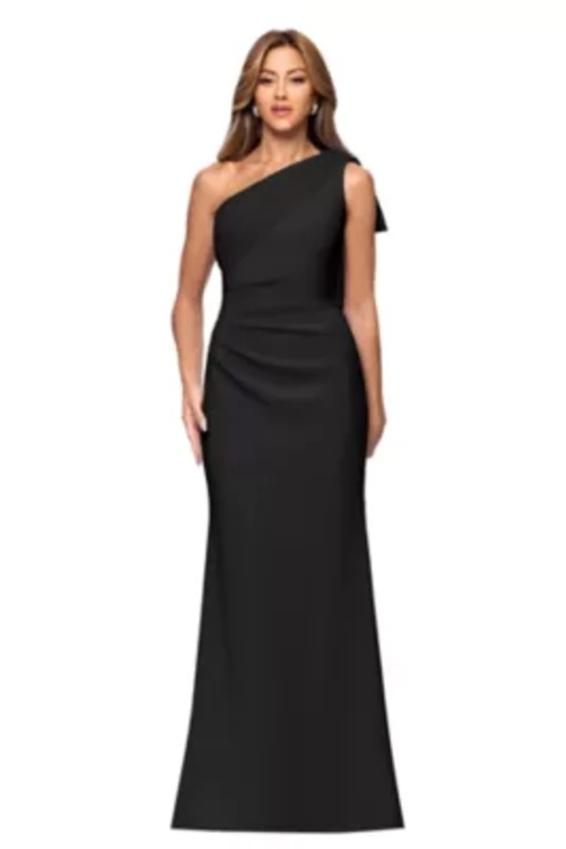 Women's Long Scuba One Shoulder Sash Dress