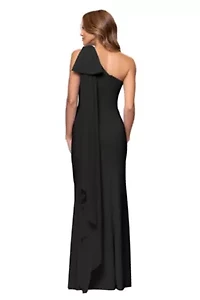 Women's Long Scuba One Shoulder Sash Dress