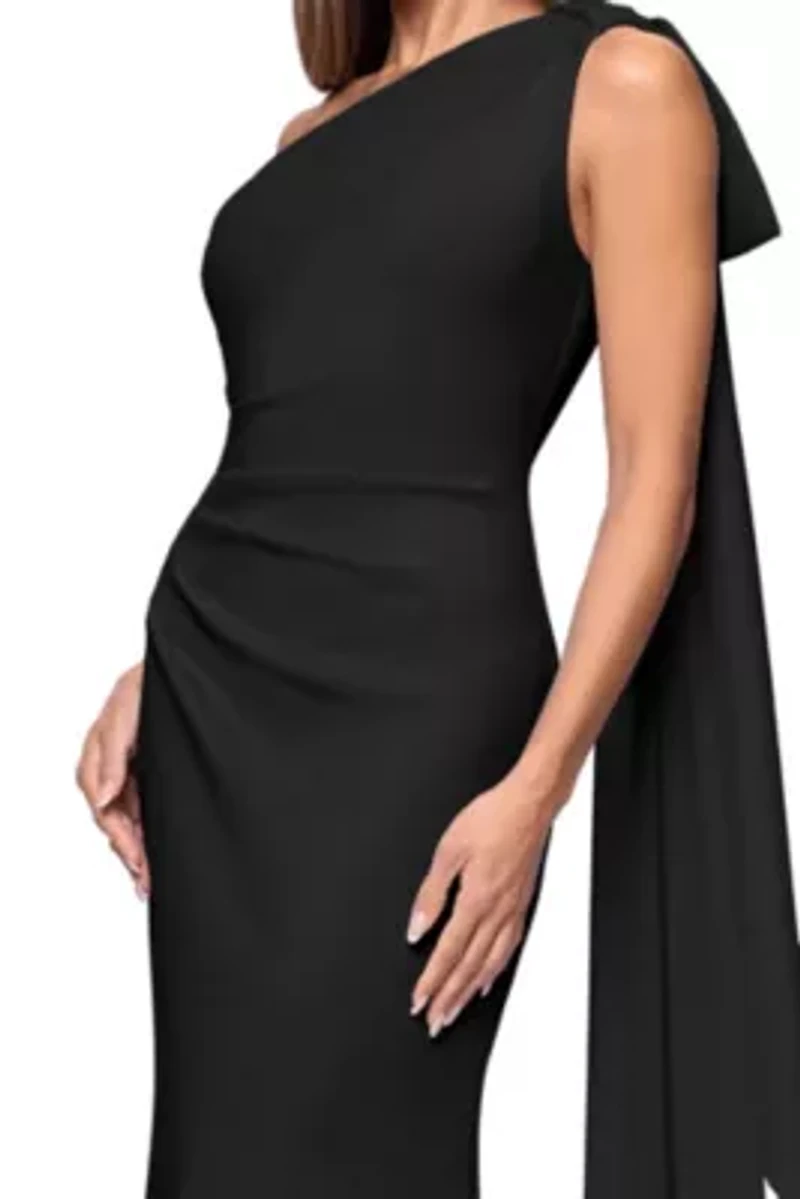 Women's Long Scuba One Shoulder Sash Dress