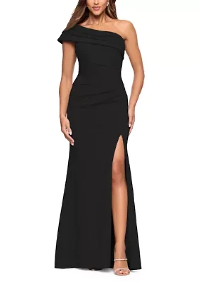 Women's One-Shoulder Solid Scuba Slim Gown