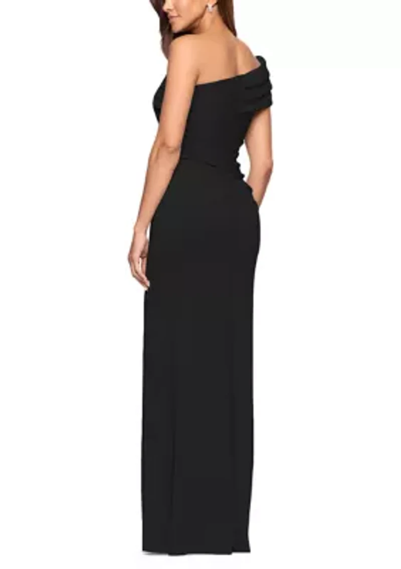 Women's One-Shoulder Solid Scuba Slim Gown