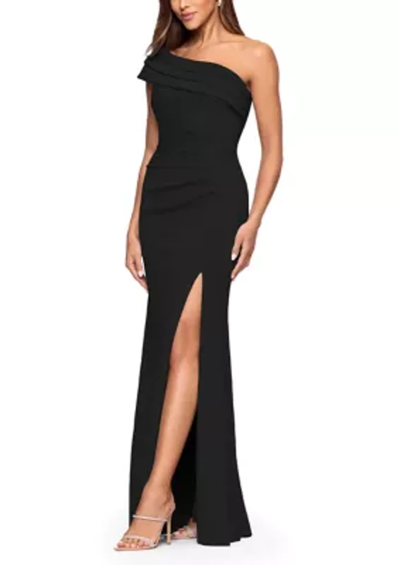 Women's One-Shoulder Solid Scuba Slim Gown