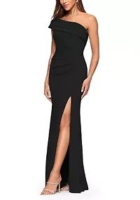 Women's One-Shoulder Solid Scuba Slim Gown