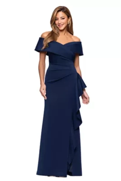 Women's Long Tehcno Scuba Off The Shoulder Side Ruffle Dress