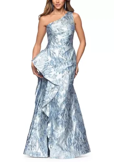 Women's One Shoulder Brocade Gown
