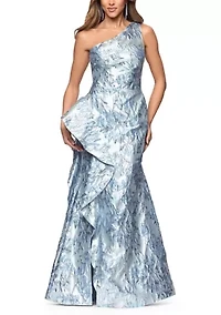 Women's One Shoulder Brocade Gown