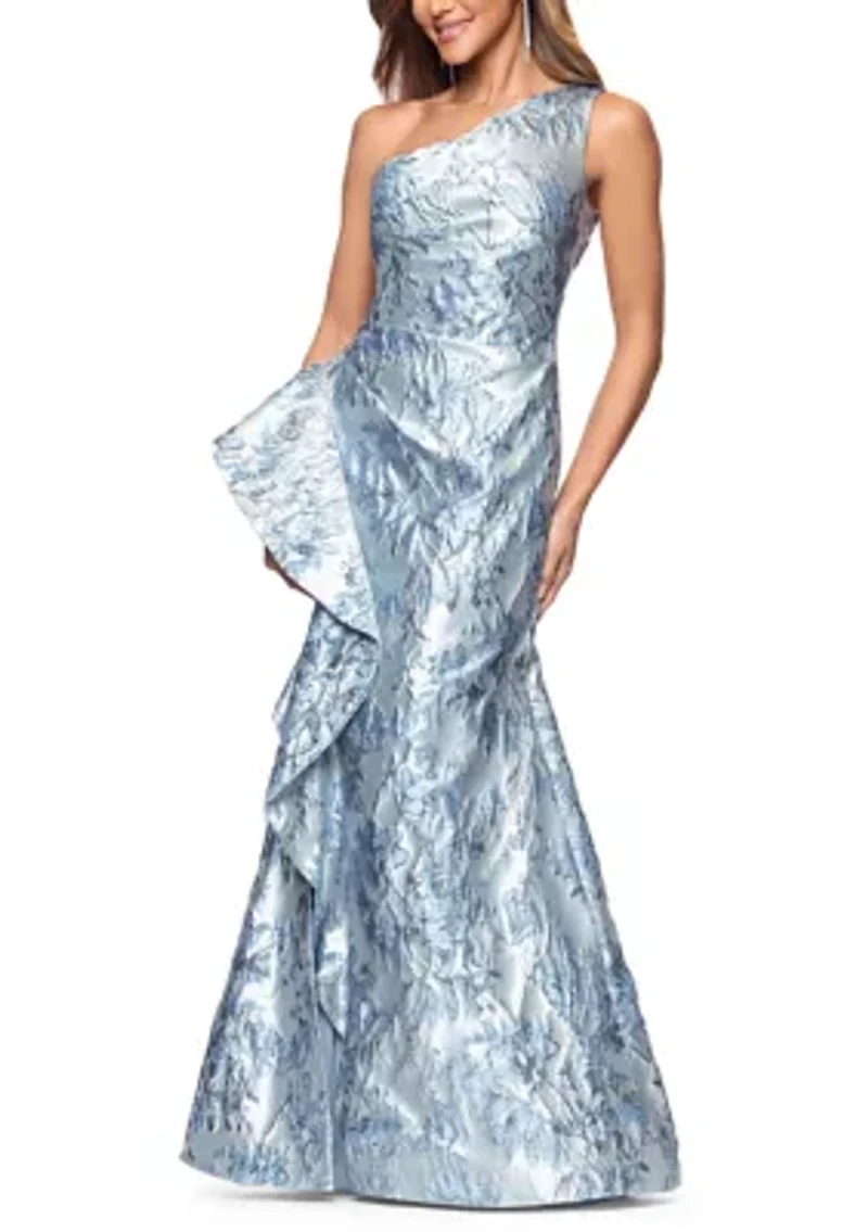 Women's One Shoulder Brocade Gown