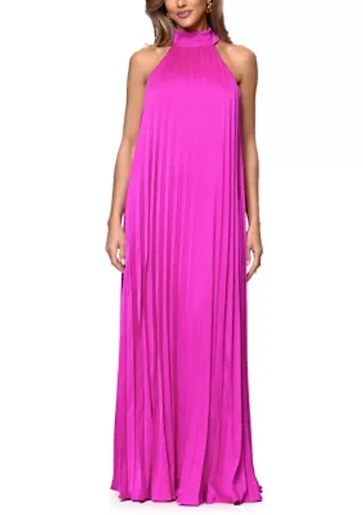 Women's Halter Pleated Satin Gown