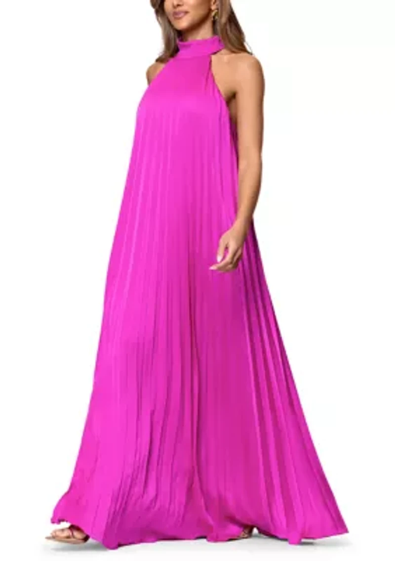 Women's Halter Pleated Satin Gown