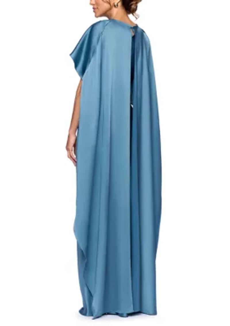 Women's Short Sleeve Satin Overlay Cape Gown