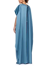 Women's Short Sleeve Satin Overlay Cape Gown