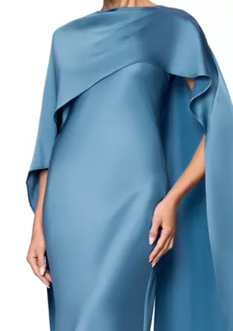Women's Short Sleeve Satin Overlay Cape Gown