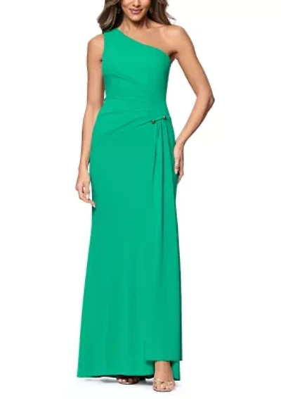 Women's Off Shoulder Matte Jersey Gown with Hardware