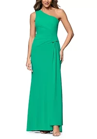 Women's Off Shoulder Matte Jersey Gown with Hardware