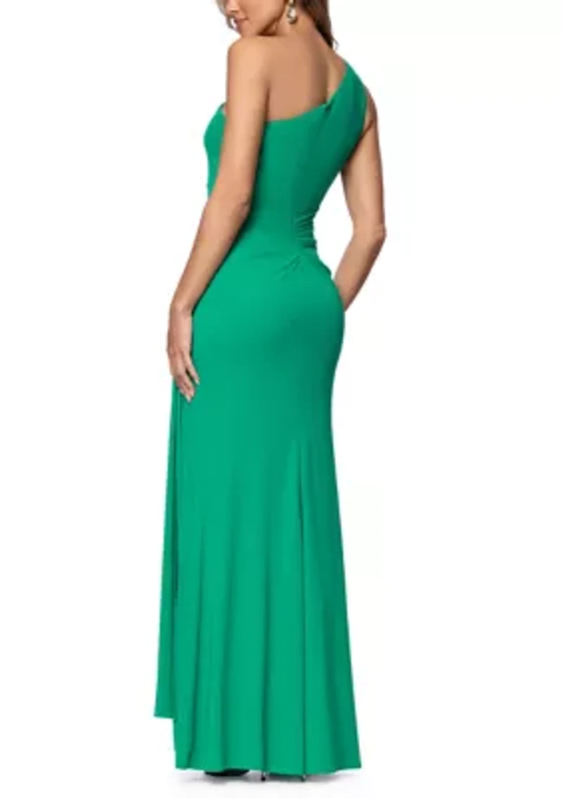 Women's Off Shoulder Matte Jersey Gown with Hardware