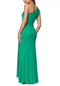 Women's Off Shoulder Matte Jersey Gown with Hardware