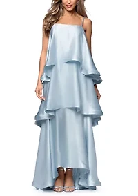 Women's Sleeveless Tiered Satin Gown