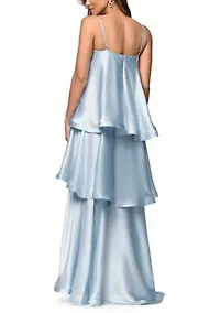 Women's Sleeveless Tiered Satin Gown