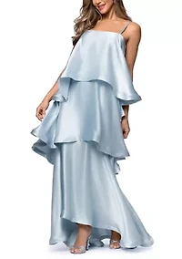 Women's Sleeveless Tiered Satin Gown