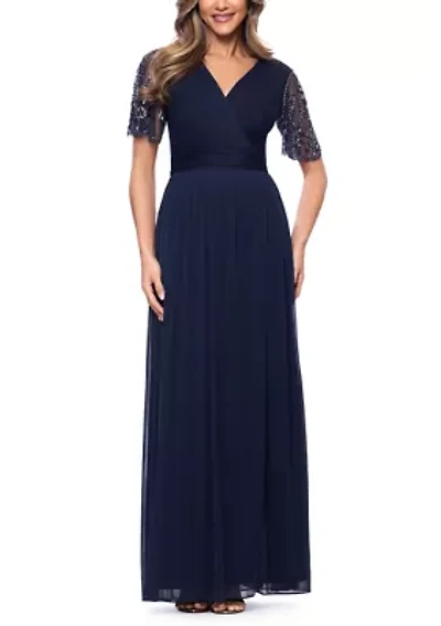Women's Beaded Mesh Sleeve Gown