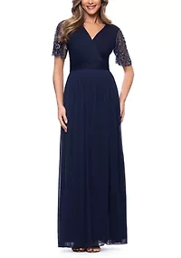 Women's Beaded Mesh Sleeve Gown