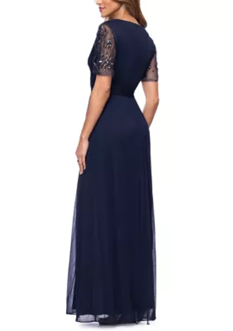 Women's Beaded Mesh Sleeve Gown