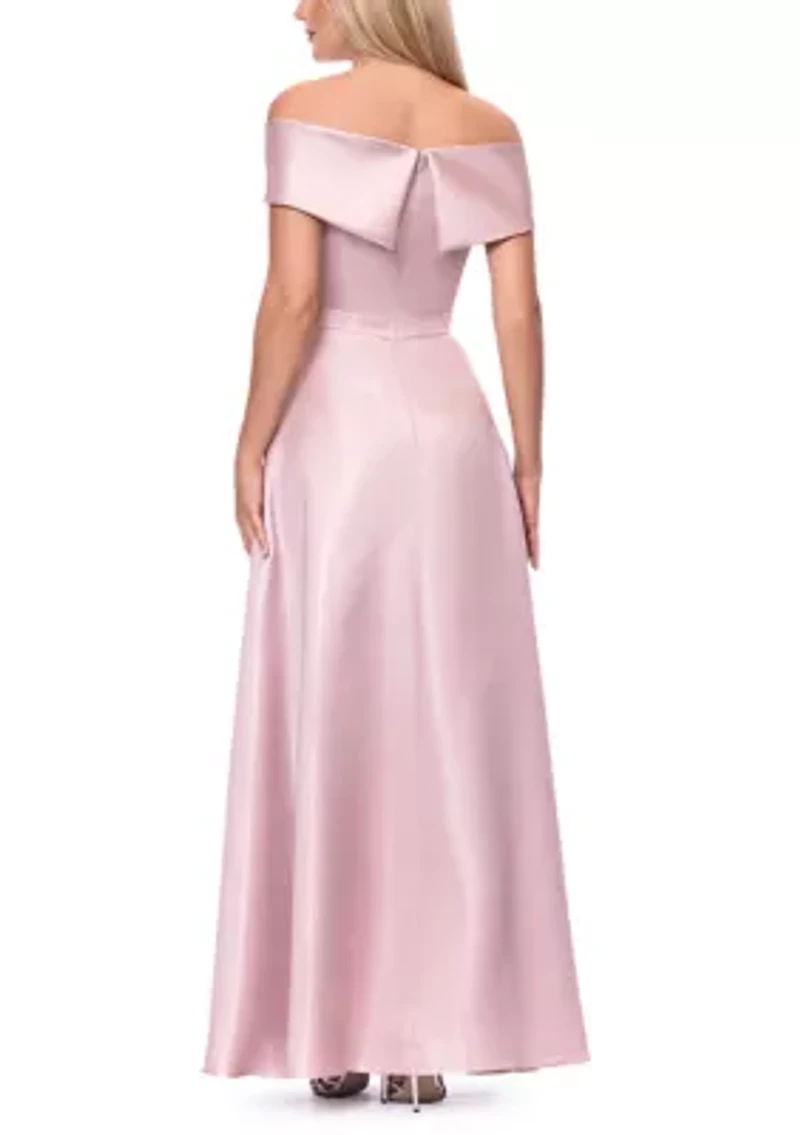 Women's Off Shoulder Long Shimmer Mikado Gown