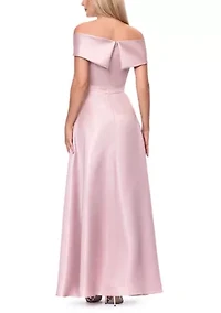 Women's Off Shoulder Long Shimmer Mikado Gown
