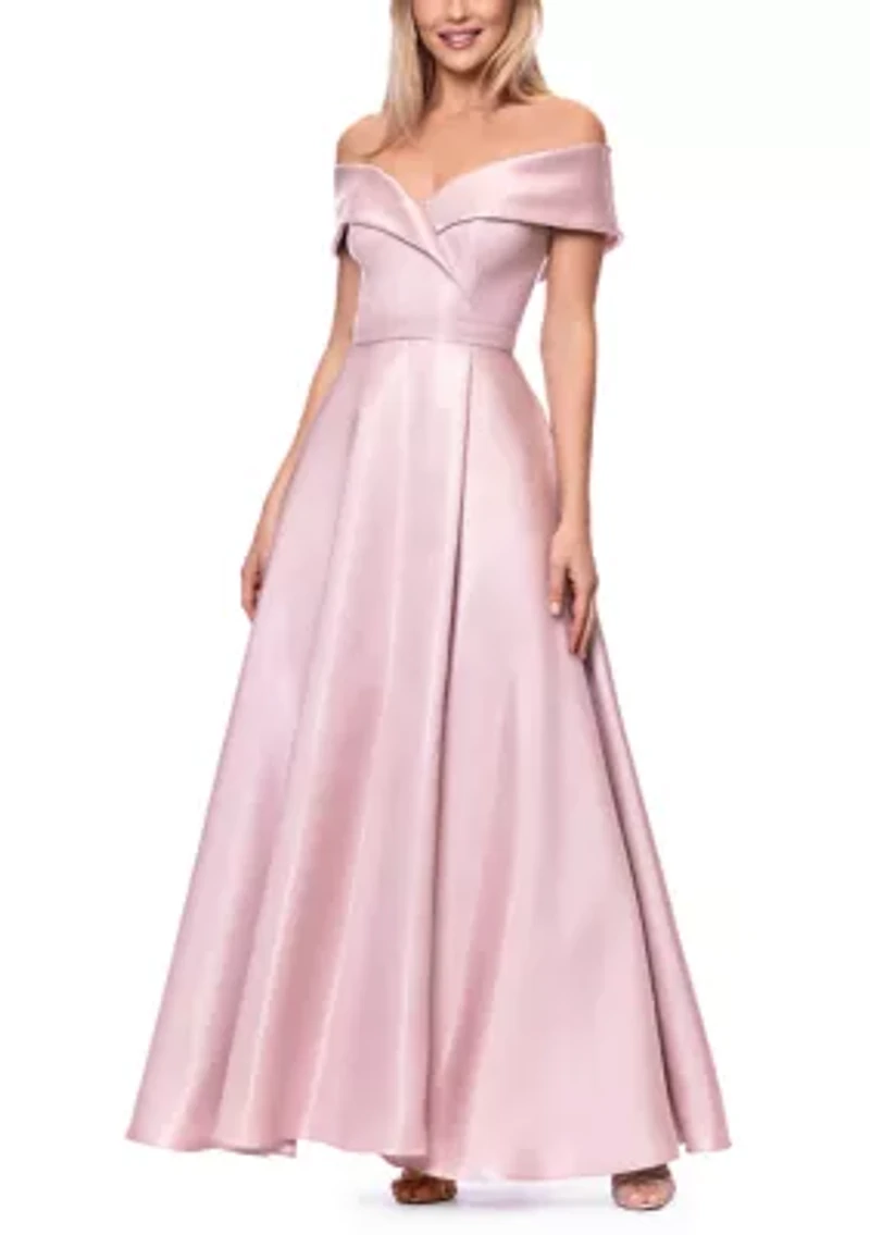 Women's Off Shoulder Long Shimmer Mikado Gown