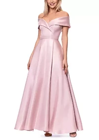 Women's Off Shoulder Long Shimmer Mikado Gown