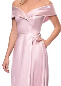 Women's Off Shoulder Long Shimmer Mikado Gown