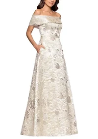 Women's Off the Shoulder Brocade Gown