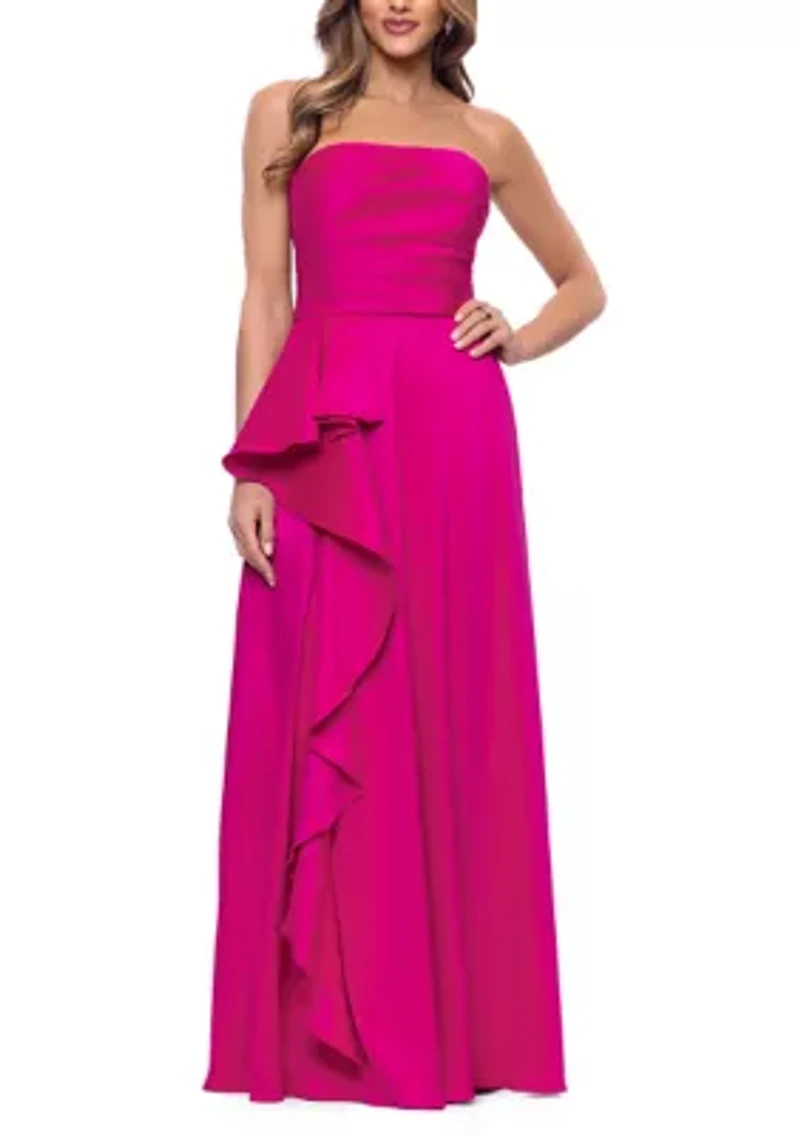Women's Strapless Mikado Cascade Ruffle Gown