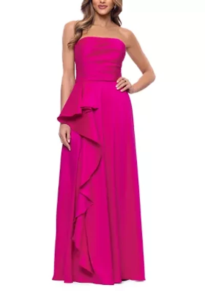 Women's Strapless Mikado Cascade Ruffle Gown