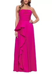 Women's Strapless Mikado Cascade Ruffle Gown