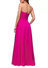 Women's Strapless Mikado Cascade Ruffle Gown