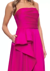 Women's Strapless Mikado Cascade Ruffle Gown