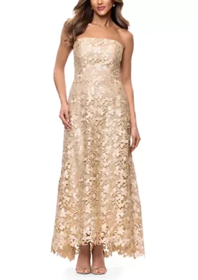 Women's Strapless Gold Lace Gown