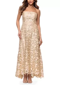 Women's Strapless Gold Lace Gown