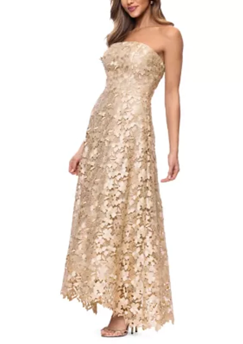 Women's Strapless Gold Lace Gown