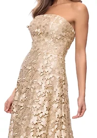 Women's Strapless Gold Lace Gown