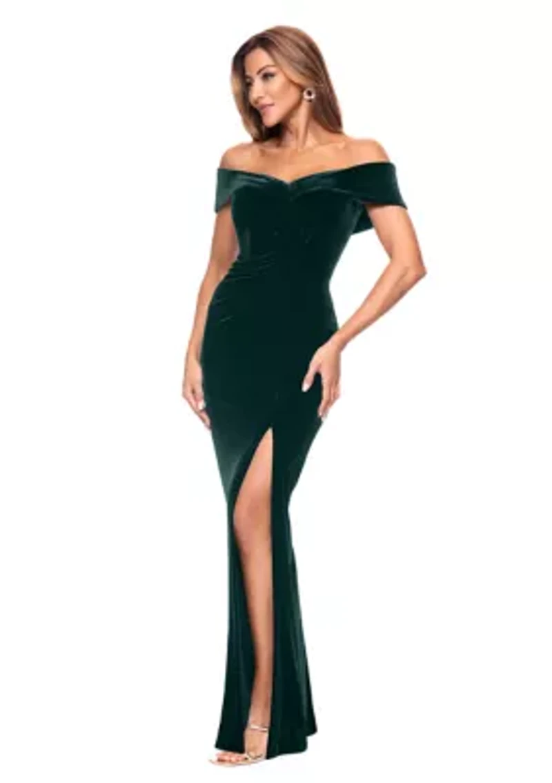 Women's Long Off the Shoulder Velvet Gown