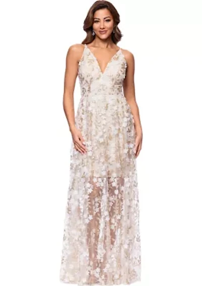 Women's Sleeveless V-Neck Floral Print Gown