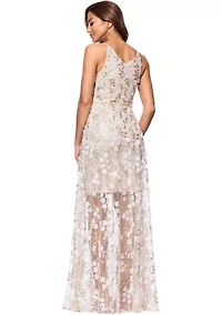 Women's Sleeveless V-Neck Floral Print Gown