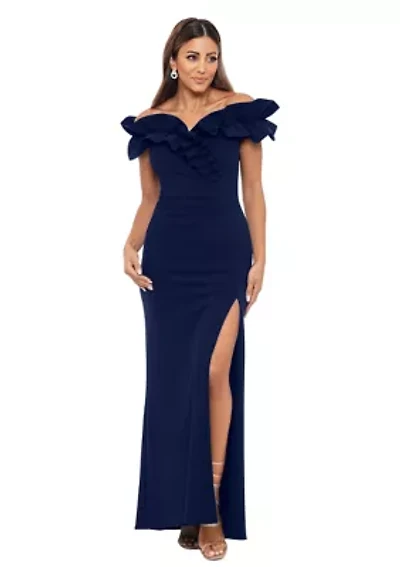 Women's Ruffle Sleeve Off the Shoulder Scuba Gown