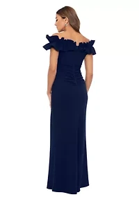 Women's Ruffle Sleeve Off the Shoulder Scuba Gown