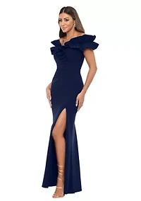 Women's Ruffle Sleeve Off the Shoulder Scuba Gown