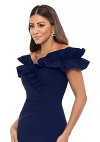 Women's Ruffle Sleeve Off the Shoulder Scuba Gown