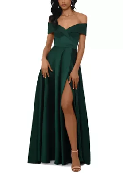 Women's Short Sleeve Off the Shoulder Satin Ballgown