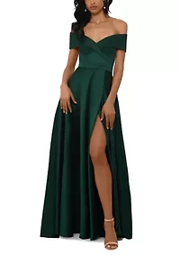 Women's Short Sleeve Off the Shoulder Satin Ballgown